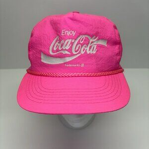 VTG Enjoy Coca-Cola Neon Pink SnapBack Hat Rope Baseball Cap 80s 90s Lightweight